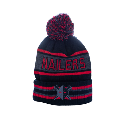 Wheeling Nailers AK Knit Pom Stripe Red Black Mask