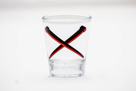 Wheeling Nailers Red Crossed Nails Shot Glass